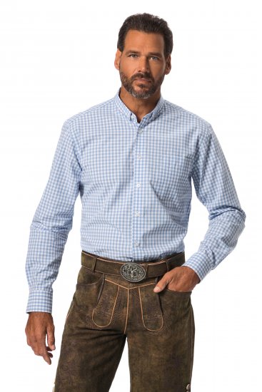 JP1880 Modern Fit Button-Down Collar Long Sleeve Check Shirt Light Blue - Camicie - Camicie Taglie Forti Uomo