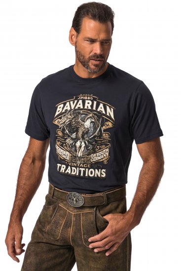 JP1880 Bavarian Design Vintage Looking T-Shirt Navy Blue - Magliette - Magliette Uomo Taglie Forti