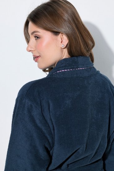 Ulla Popken 826794 Accappatoio in spugna Blu scuro - Vestaglie & accappatoi - 