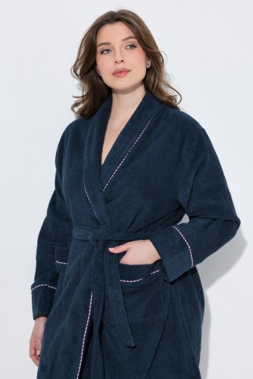 Ulla Popken 826794 Accappatoio in spugna Blu scuro - Vestaglie & accappatoi - 