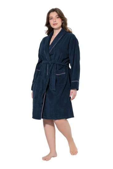 Ulla Popken 826794 Accappatoio in spugna Blu scuro - Vestaglie & accappatoi - 