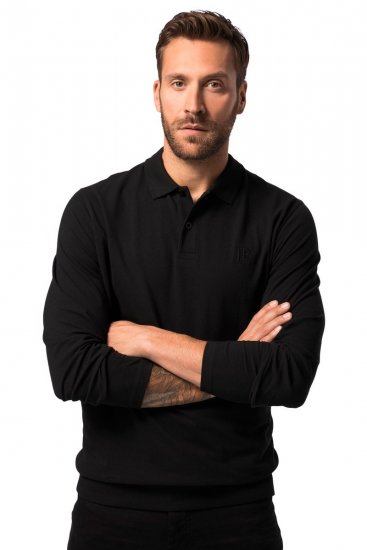 JP1880 827115 Polo a maniche lunghe con vestibilità pancia Nero - Polo - Polo Uomo Taglie Forti