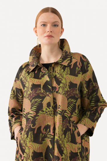 Ulla Popken 827217 Camicetta a maniche corte con stampa savana Nero - Camicie - Camicie per Taglie Forti