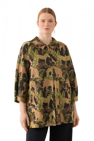 Ulla Popken 827217 Camicetta a maniche corte con stampa savana Nero - Camicie - Camicie per Taglie Forti