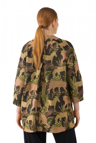 Ulla Popken 827217 Camicetta a maniche corte con stampa savana Nero - Camicie - Camicie per Taglie Forti