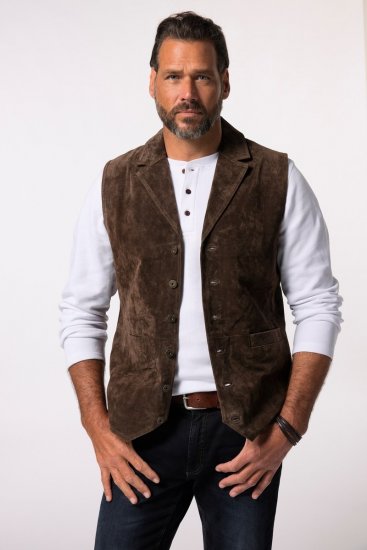 JP1880 827437 Gilet in camoscio con revers Marrone scuro - Abiti - Abiti da Uomo Taglie Forti