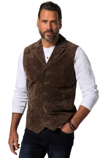 JP1880 827437 Gilet in camoscio con revers Marrone scuro - Abiti - Abiti da Uomo Taglie Forti