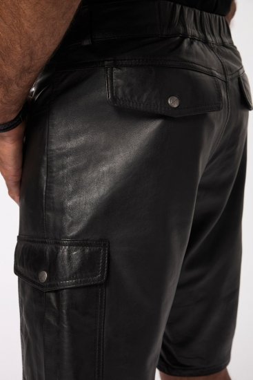 JP1880 Leather Shorts Cargo Pockets Lamb Nappa Leather Black - Shorts - Pantaloncini Uomo Taglie Forti