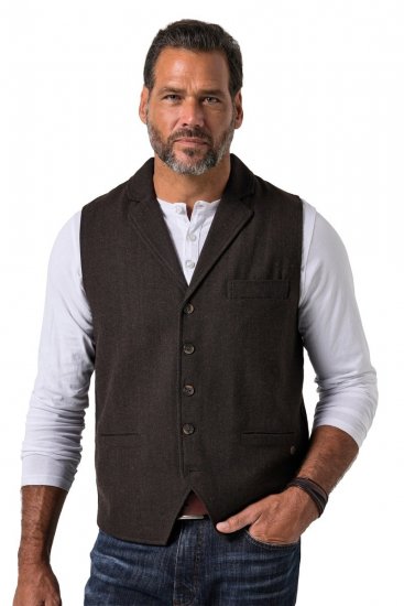 JP1880 828736 Gilet in tweed con dorso in maglia Marrone scuro - Abiti - Abiti da Uomo Taglie Forti