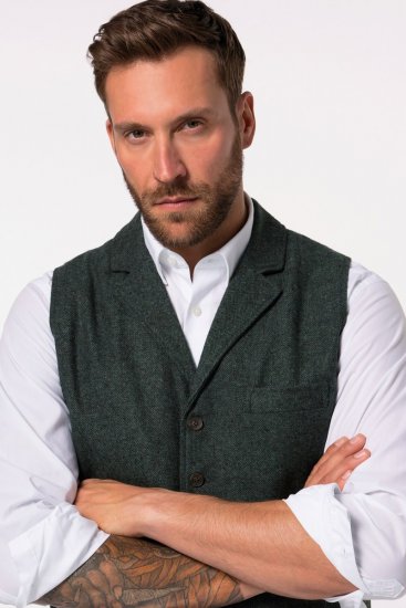 JP1880 828736 Gilet in tweed con dorso in maglia Verde bottiglia - Abiti - Abiti da Uomo Taglie Forti