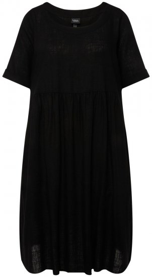 Ulla Popken 829837 Abito in misto lino a maniche corte Nero - Abiti estivi - Abiti estivi taglie forti