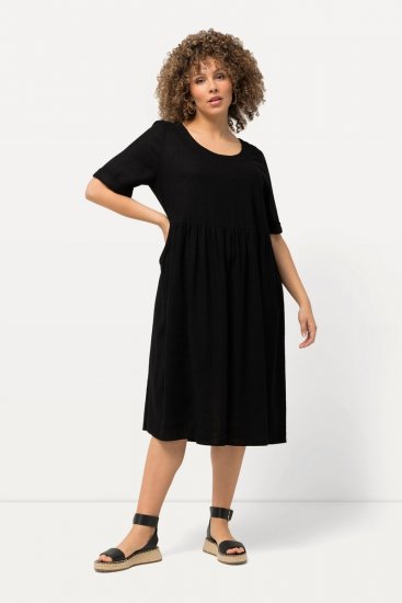 Ulla Popken 829837 Abito in misto lino a maniche corte Nero - Abiti estivi - Abiti estivi taglie forti