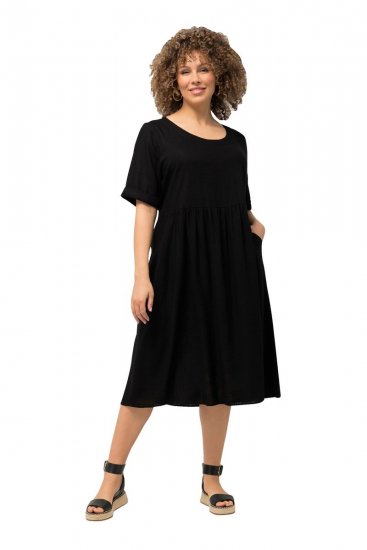 Ulla Popken 829837 Abito in misto lino a maniche corte Nero - Abiti estivi - Abiti estivi taglie forti