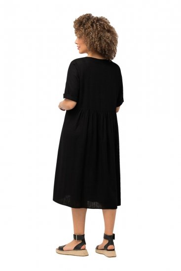 Ulla Popken 829837 Abito in misto lino a maniche corte Nero - Abiti estivi - Abiti estivi taglie forti