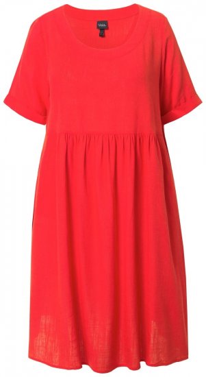 Ulla Popken 829837 Abito in misto lino a maniche corte Rosso - Abiti estivi - Abiti estivi taglie forti