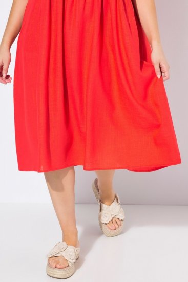 Ulla Popken 829837 Abito in misto lino a maniche corte Rosso - Abiti estivi - Abiti estivi taglie forti