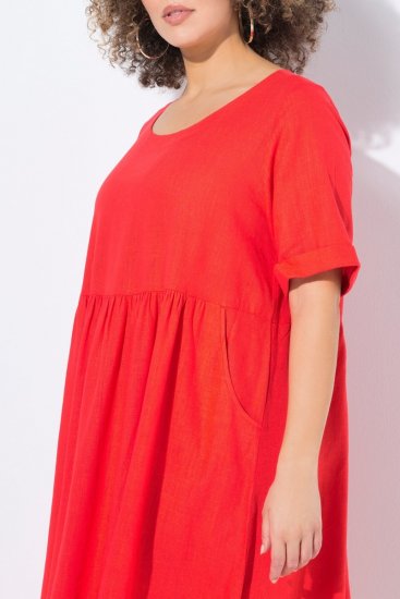 Ulla Popken 829837 Abito in misto lino a maniche corte Rosso - Abiti estivi - Abiti estivi taglie forti