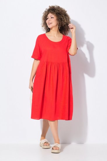 Ulla Popken 829837 Abito in misto lino a maniche corte Rosso - Abiti estivi - Abiti estivi taglie forti