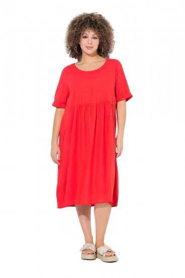 Ulla Popken 829837 Abito in misto lino a maniche corte Rosso - Abiti estivi - Abiti estivi taglie forti