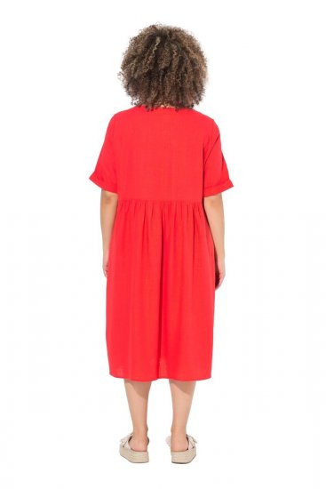 Ulla Popken 829837 Abito in misto lino a maniche corte Rosso - Abiti estivi - Abiti estivi taglie forti