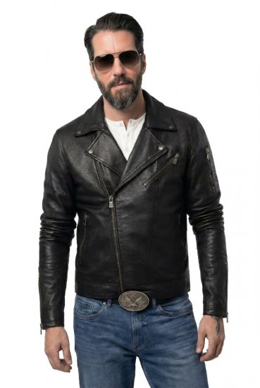 JP1880 830586 Giacca biker in nappa di agnello Nero - Giubbotti - Giubbotti Uomo Taglie Forti