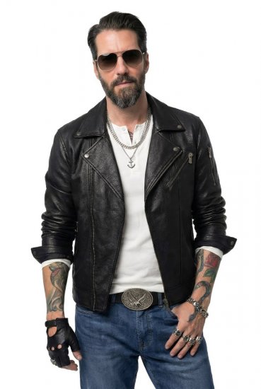 JP1880 830586 Giacca biker in nappa di agnello Nero - Giubbotti - Giubbotti Uomo Taglie Forti