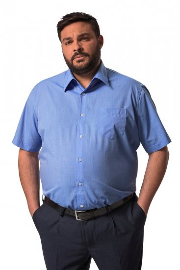 Men+ 758 Camicia business manica corta con collo aperto Azzurro - Camicie - Camicie Taglie Forti Uomo
