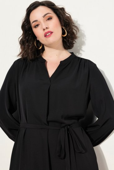 Ulla Popken 831004 Abito midi a maniche lunghe Nero - Vestiti maxi - Abiti maxi taglie forti