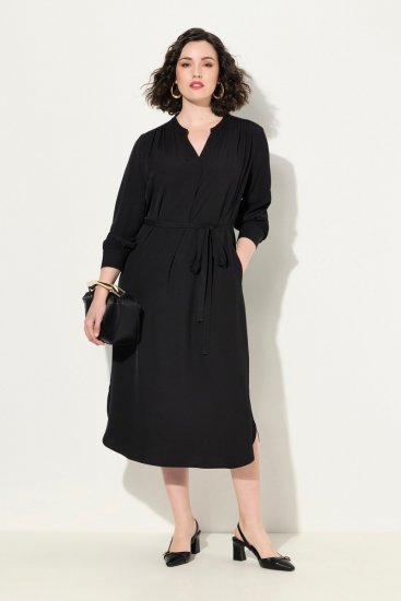 Ulla Popken 831004 Abito midi a maniche lunghe Nero - Vestiti maxi - Abiti maxi taglie forti