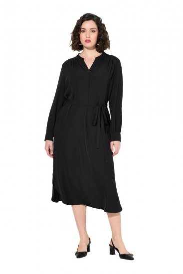 Ulla Popken 831004 Abito midi a maniche lunghe Nero - Vestiti maxi - Abiti maxi taglie forti