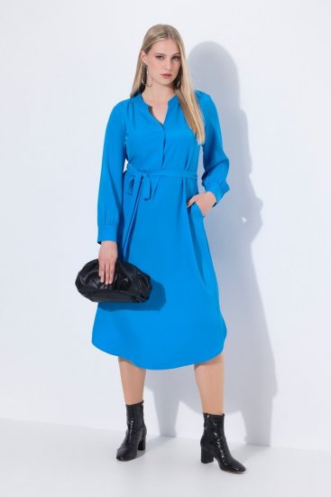 Ulla Popken 831004 Abito midi a maniche lunghe con scollo a V Blu reale - Vestiti midi - Abiti midi taglie comode