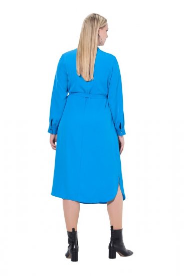 Ulla Popken 831004 Abito midi a maniche lunghe con scollo a V Blu reale - Vestiti midi - Abiti midi taglie comode