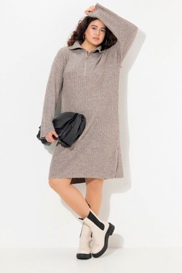 Ulla Popken 831589 Abito in maglia a maniche lunghe con collo alto Grigio - Abiti in maglia - 