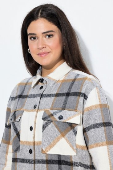 Ulla Popken 831641 Giacca camicia a quadri in misto lana Antracite - Giacche - Giacche taglie forti da donna