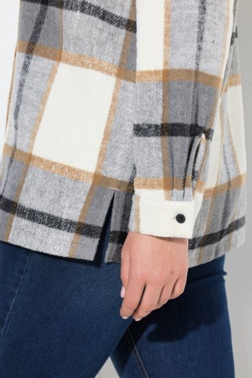 Ulla Popken 831641 Giacca camicia a quadri in misto lana Antracite - Giacche - Giacche taglie forti da donna
