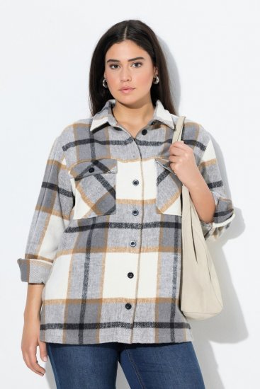 Ulla Popken 831641 Giacca camicia a quadri in misto lana Antracite - Giacche - Giacche taglie forti da donna