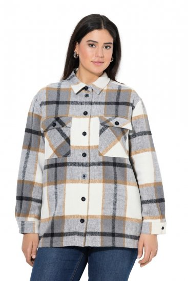 Ulla Popken 831641 Giacca camicia a quadri in misto lana Antracite - Giacche - Giacche taglie forti da donna