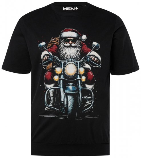 Men+ 148 T-shirt bellyfit Babbo Natale in moto Nero - Magliette - Magliette Uomo Taglie Forti
