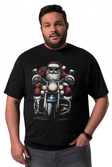Men+ 148 T-shirt bellyfit Babbo Natale in moto Nero - Magliette - Magliette Uomo Taglie Forti