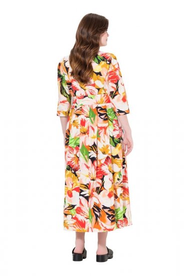 Ulla Popken 832512 Abito in misto lino a fiori con maniche a 3/4 Rosso - Vestiti maxi - Abiti maxi taglie forti
