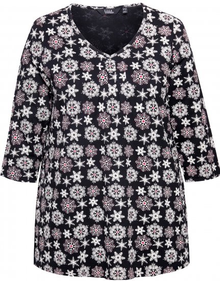 Ulla Popken Snowflake Print 3/4 Sleeve A-Line Tee Black - T-shirt stampate da donna - 