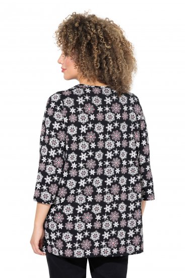 Ulla Popken Snowflake Print 3/4 Sleeve A-Line Tee Black - T-shirt stampate da donna - 
