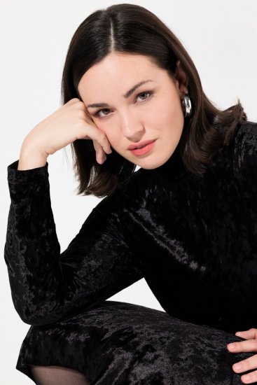 Ulla Popken 834234 Abito di velluto con collo alto Nero - Abiti da sera - Abiti da sera taglie forti