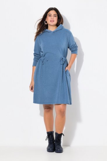 Ulla Popken 834536 Abito in felpa con cappuccio Blu denim - Abiti in felpa - 