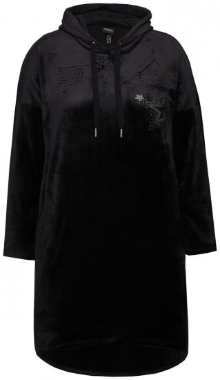 Ulla Popken 834550 Abito a maniche lunghe con cappuccio Nero - Abiti in felpa - 