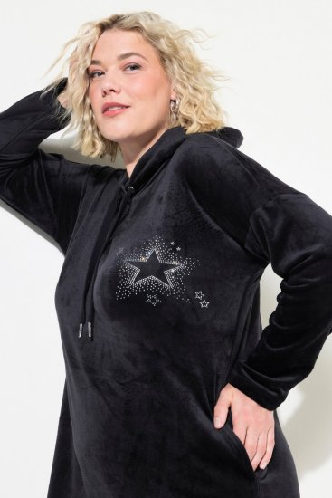 Ulla Popken 834550 Abito a maniche lunghe con cappuccio Nero - Abiti in felpa - 