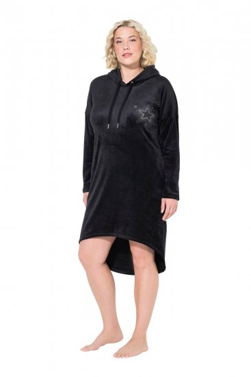Ulla Popken 834550 Abito a maniche lunghe con cappuccio Nero - Abiti in felpa - 