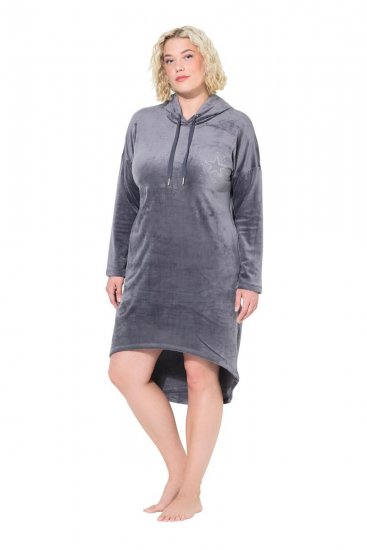 Ulla Popken 834550 Abito a maniche lunghe con cappuccio Antracite - Abiti in felpa - 