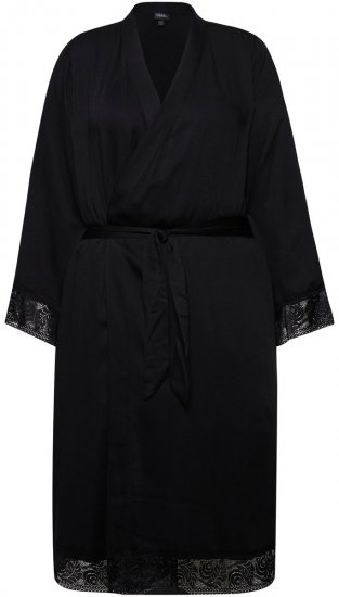 Ulla Popken 834837 Accappatoio kimono con pizzo Nero - Vestaglie & accappatoi - 