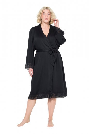 Ulla Popken 834837 Accappatoio kimono con pizzo Nero - Vestaglie & accappatoi - 